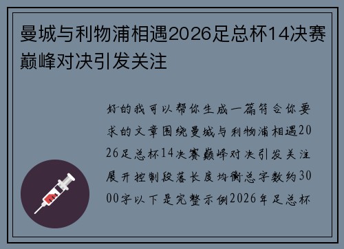 曼城与利物浦相遇2026足总杯14决赛巅峰对决引发关注 曼城与利物浦相遇2026足总杯14决赛巅峰对决引发关注